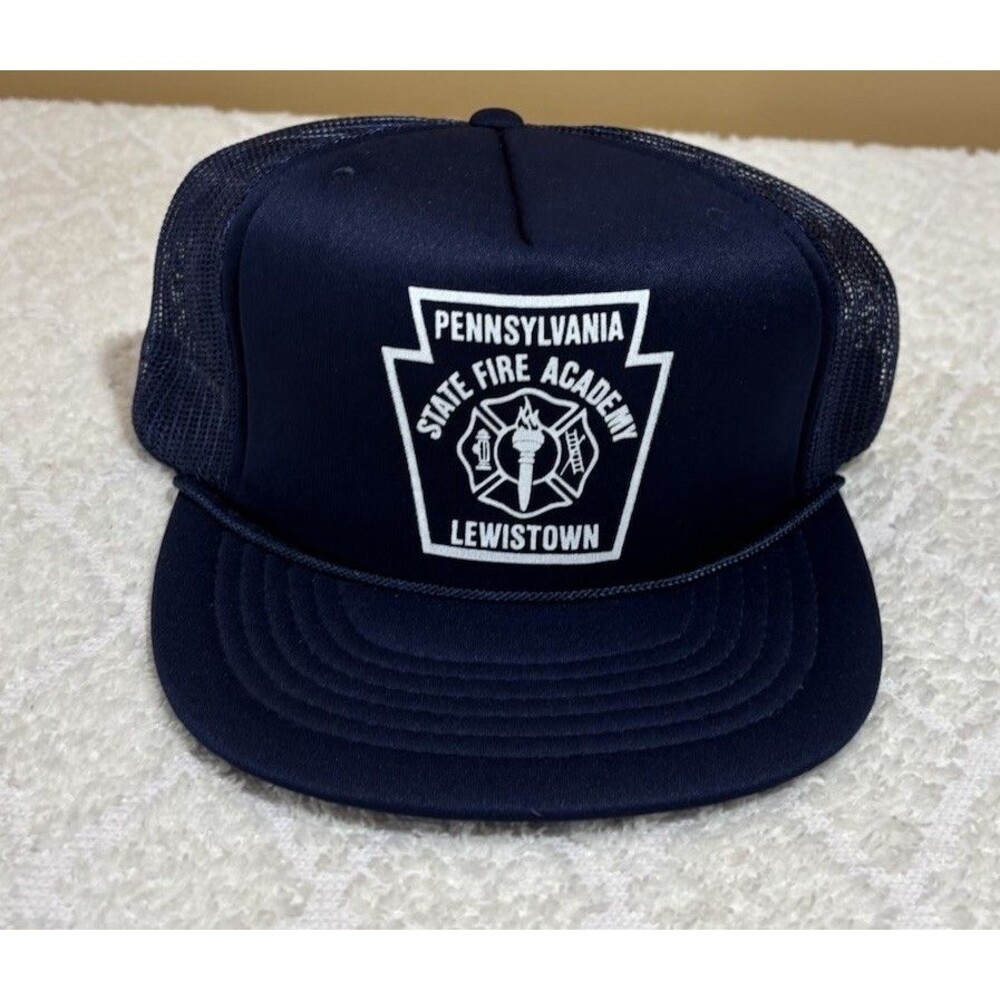 VTG 80s Pennsylvania State Fire AcademyLewistown Mesh Back Rope Trucker SnapBack